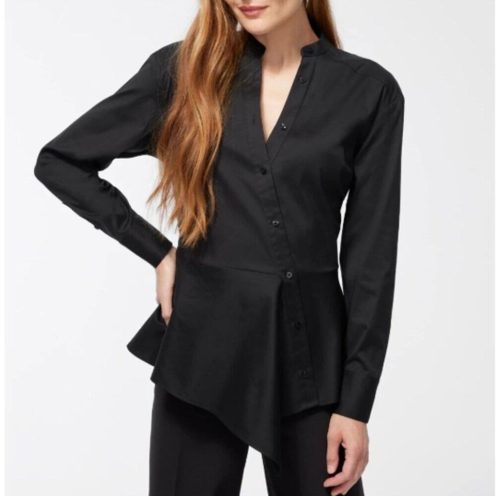 Chico's Black Label Poplin Peplum Shirt Black 6